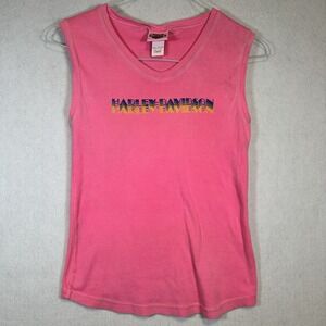 Harley-Davidson Womens Sleeveless Shirt Top Pink‎ Illinois Large with Stain